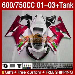 Wtryskowe owiewki formy zbiornikowe dla Suzuki GSXR750 GSXR-750 GSXR600 750cc K1 2001 2002 2003 152no.98 600 cm3 GSXR-600 01-03 GSXR 750 600 CC 01 02 03 OEM Red Biała Blk Blk