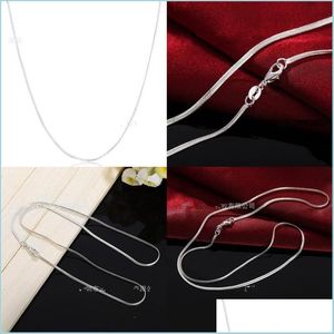 Cadeia de link 925 Sterling Sier 16/18/20/22/24/26/28/30 polegada 2mm Colar de corrente de cobra plana para mulheres jóias de casamento de moda Drop D Dhpu1