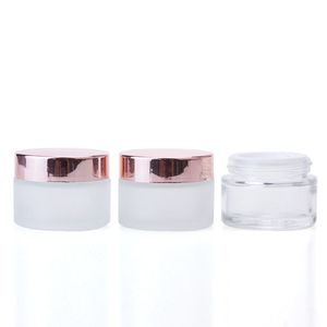 Bottiglia di balsamo per labbra viso in vetro 5g-100g Vuoto per la cura della pelle Crema di vetro Vasetti riutilizzabili Contenitori cosmetici con coperchi in oro rosa