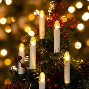 Dekoracje świąteczne 20pcs Candle Ciąg LED LED WIĘKSZY BIAŁY KLIP ON BEZPIECZNEGO Stożek Family Party Holiday House Dexor Light 220914