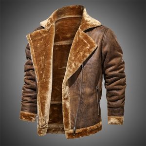 Herrjackor Vintermen Mens Suede Leather Lapel Collar Vintage Style WARME THOCH FUR Slim Fit Men Plus Size 4XL 220915