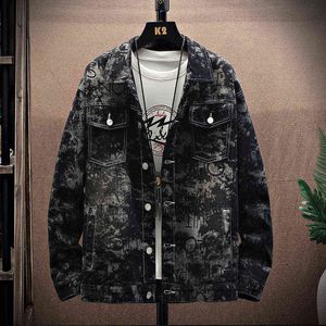 Men's Jackets New Style Autumn Men's jacket Boutique Pure Cotton Fashion Black Printing Mens Denim Jacket Slim Cowboy Casual Coat Jeans Jack T220914