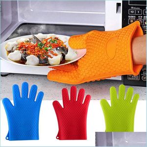 Oven Mitts Heat Resistant Sile Oven Glove Thick Cooking Bbq Grill Mitt Baking Kitchen Barbecue Gadgets Drop Delivery 2021 Home Garden Dhlpr