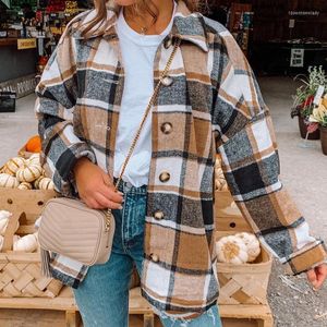Kvinnors blusar Spring Autumn Plaid Women s Shirt Wool Warm Loose Long Sleeve Single Breasted Ladies Jackets Elegant Top Clothes