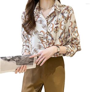 Women's Blouses Lute Print Women's Loose Blouse 2022 Spring Retro Korean Version Design Long-sleeved Shirts Women Button Up Shirt