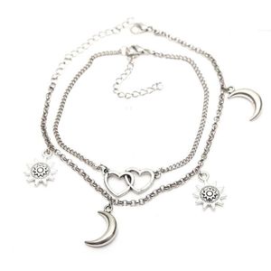 Anklets Plated Sier Women Ankle Chain Jewellery Metal Sunlight Crescent Moon Love Heart Anklets Simple Style 1 7Hy J2B Drop Delivery Dhdrz