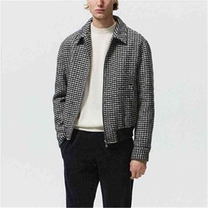 Men's Jackets spring new men's fashion city long sleeve lapel zipper rib trim layered houndstooth textured jacket coat T220914