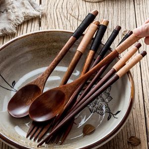 Dinnerware Sets 2pcs Japanese-Style Wooden Fork And Spoon Coffee Stirring Tea Dessert Mixing Soup Kitchen Tableware