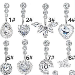 Navelklockknapp ringer Crystal Belly Button Ring för kvinna Navel Piercing Round Heart Zircon Stud Barbell Rostfritt stål Bar Sexig DH692