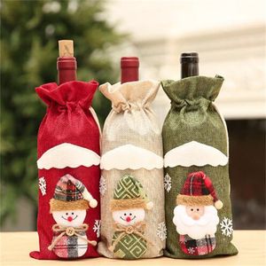 Sacca per bottiglie di vino Burlap cartone animato Snowman Elk Christmas Bottle Bottle Bottle Table Dress Up Products