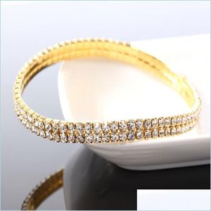 Anklets Fashion 2 Row Sparkly Crystal Rhinestone Stretch Anklet Summer Beach Barefoot Sandal Ankle Chain Foot Jewelry For Women 3358 Dh0N5