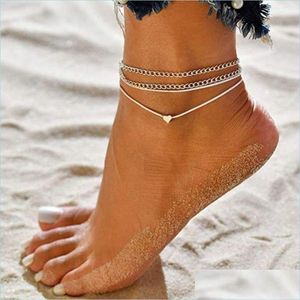 Anklets Sier Heart Bransoletka Bransoletka MTI Warstwa kobiet Regulowana łańcuch 471 Z2 Drop dostawa 2021 Biżuteria Dhseller2010 Dhkfe