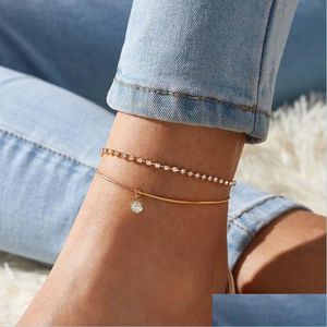 Anklets ny mode guldpl￤terad mti lager kedja anklet armband f￶r kvinnor enkel orm runda cz zirkon dingle charms ankletter 341 j2 d dhiyz