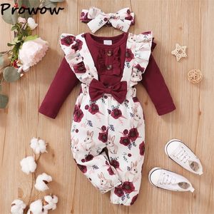 Kläder sätter Prowow Born Baby Girl Clothes Long Sleeve Red Rompersfloral Overalls Pantsheadband Autumn Winter 220915