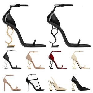 Sandals Dress Shoes High Heels Sandals Office Pumps Women Luxury Patent Leather Gold Tone Triple Black Nude Lady Fashion Open Toes Stiletto Heel