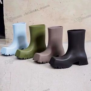 Designer Trooper Paris Rubber Boots Rain Boot Outrole Luxury Square Toes Chunky grovtand Black Beige Wear Resistent Waterproof mm Arch Matte