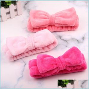 Party Favor Coral Fleece Bow Hair Band Solid Color Wash Makeup Mjuka pannband Fashion Girls Turban Head Wraps Accessories Drop D Dhgaj