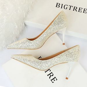 High heeled sandals Sexy Night Club Slim High Heel Shoes Women's Shoes Thin Heel High Heel Fashion Shining Sequins Single Shoes 585142