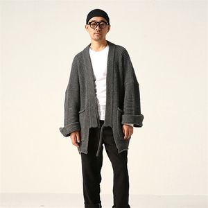 Herren-Wollmischungen Kapital Grauer langärmliger Strickpullover mit V-Ausschnitt und Schnürung für Damen und Herren, japanischer Vintage-Cardigan-Mantel, Waffel-Kendo-Robe 220915