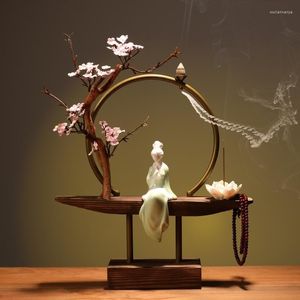 Fragrance Lamps Unique Retro Incense Burner Tree Woman Backflow Waterfall Holder Oriental Lotus Incensario Home Decor