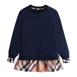 Lovely Baby Girls Pullover Kids Sweaters Children Plaid Sweatshirt Colorblock Dresses Spring Autumn Children Cotton Stitching Sweater Two Colors