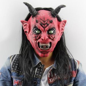 Gruselige Maske, Halloween-Kostüm, Party-Requisiten, Teufelsmaske, gruselige Spiele, Satan, böse Latexmasken mit langen Haaren, festliche Cosplay-Requisitendekoration für erwachsene Kinder