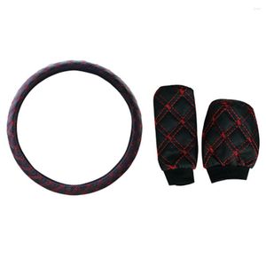 Steering Wheel Covers 3pcs Universal 38cm Leather Cover Handbrake Gear Car Styling Auto Accessories Set