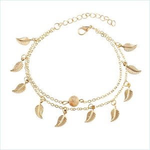 Anklets kvinnor blad charm anklets riktig pos kedja ankel armband mode 18k guld armband fot smycken 296 t2 droppleverans 2021 dhsel dhxca