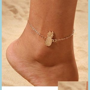 Anklets Anklet Three Nsional Pine Women Bracelets Lady Clated Gold Gold Holding Out Out Keanlets Alloy Fruits Chain 0 75My J2B Drop Del Dhqhp