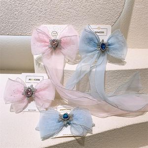 Hårtillbehör Fashion Solid Color Stor spetsbåge Hårnålar Barrettes Women Girl Wedding Long Ribbon Korean Clip Hairprip