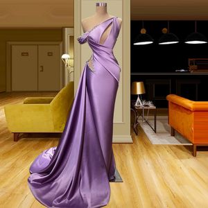 Elegant Purple Mermaid Prom Dresses Beading Sleeveless Party Dresses Pleats Floor Length Custom Made Evening Dress