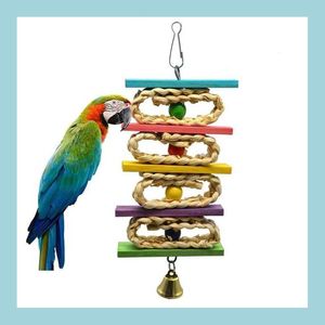 Other Bird Supplies Bird Toy Hanging Parrot Stand With Bells Healthy Corn Leaf Bite Chewing Rack Budgie Toys Cute Pet Birds Accessori Dhya4