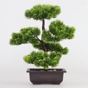 Flores decorativas Plantas artificiais Pots Bonsai Realista Beautiful Ornamental Simulation Pine Achles Cypress para casa