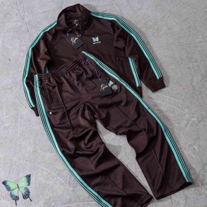 Men's Jackets Zipper Jacket And Sweatpants AWGE Needles PANTS Butterfly Embroidery Brown Men's Sets T220914