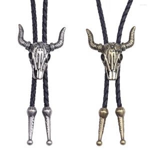 Bow Ties Retro Cow Animal Zodiac Bolo Tie For Men Necklace Antique Metal Neckties Leather Rope Shirt Collar Bowtie Cowboy Jewelry