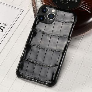 Äkta krokodilläderfodral för iPhone 14 Pro Max 13 12 Glossy Alligator Belly Skin Cover