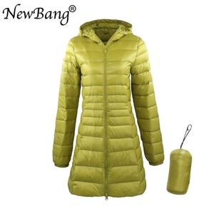 Womens Down Parkas Bang 8xl Ladies Long Warm Coat com bolsa de armazenamento portátil Mulheres Ultra Light Overs Coats Hiplength 220914