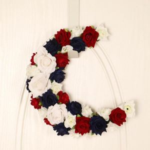 Decorative Flowers Independence Day Pendant Red White Blue Rose Moon Door Hanging Wreaths Garlands