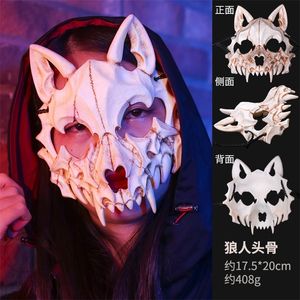 Party Decoration Japanese Anime Dragon God Skeleton Half Face Mask Long Teeth Demon Samurai Halloween Cosplay Costume Prop Halloween Mask 220915