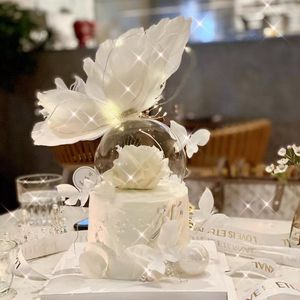 Festive Supplies White Butterfly Crystal Feather Happy Birthday Cake Topper Wedding Bride Decorating For Party Lovely Gifts