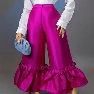 Pantaloni da donna Capris Pantaloni a zampa d'elefante a vita alta Gamba larga Grandi dimensioni Pantaloni a zampa d'elefante fucsia lucido Pantaloni eleganti Femme Trendy Party Club Abiti 4XL 220916