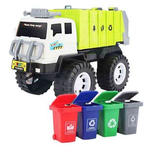 Diecast Cars Garbage com 4 latas de classificação Gerenciamento de resíduos Reciclagem de brinquedos de brinquedos para crianças Presentes Modelo Toys Trash Car 0915