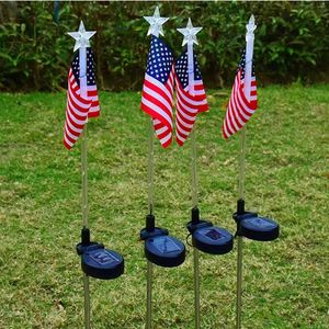 Party Decoration USA AMERICA FLAG Solar Powered Garden Light LED Flagpole Lights 4th Of July Flags Outdoor