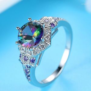 Anéis de casamento Green Purple Ladies Ring Luxury Shiny Zircon Creative Fecht Fecht Metal Metal Colorido Conjunto de Glamour Party Gift