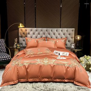 Zestawy pościeli luksusowe Złote Hafty Zestaw 100S Egiptian Cotton Duvet Cover Quilt Bed Połącz Połączony arkusz Polowslip