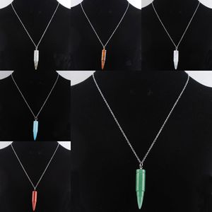 Natural Stone Bullet Pendants Necklaces Healing Crystal Quartz Agates Opalite Point Reiki Chakra Men Women Jewelry BN346