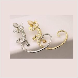 Clip su vite posteriore Cip su orecchini a vite posteriore Polsino auricolare con strass moda Lusso elegante oro rosa esagerato Geco Lucertola Stud 5 Dhinh