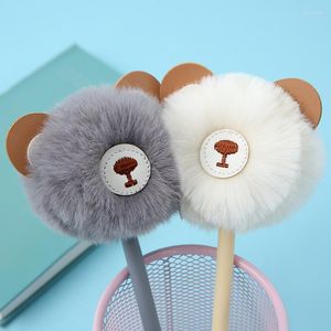 Pz / set Cartoon Fluffy Bear Hair Ball Pen Gel Cute 0.5mm Blu / Nero Inchiostro Firma Neutro Forniture per ufficio scuola Regalo
