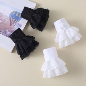 Knee Pads Literary Women Girls Sweet Fake Sleeves Double Layer Ruffles Lace Pleated Detachable Flared Cuffs Sweater Decorative Wrist Warme