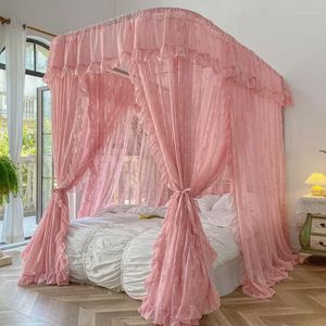 Mosquito Net Luksusowy różowy biały koronkowa koronkowa Valance U Shape Rail odpowiednia na 1,5 m 1,8 m 2m 2m Dekoracja sypialni